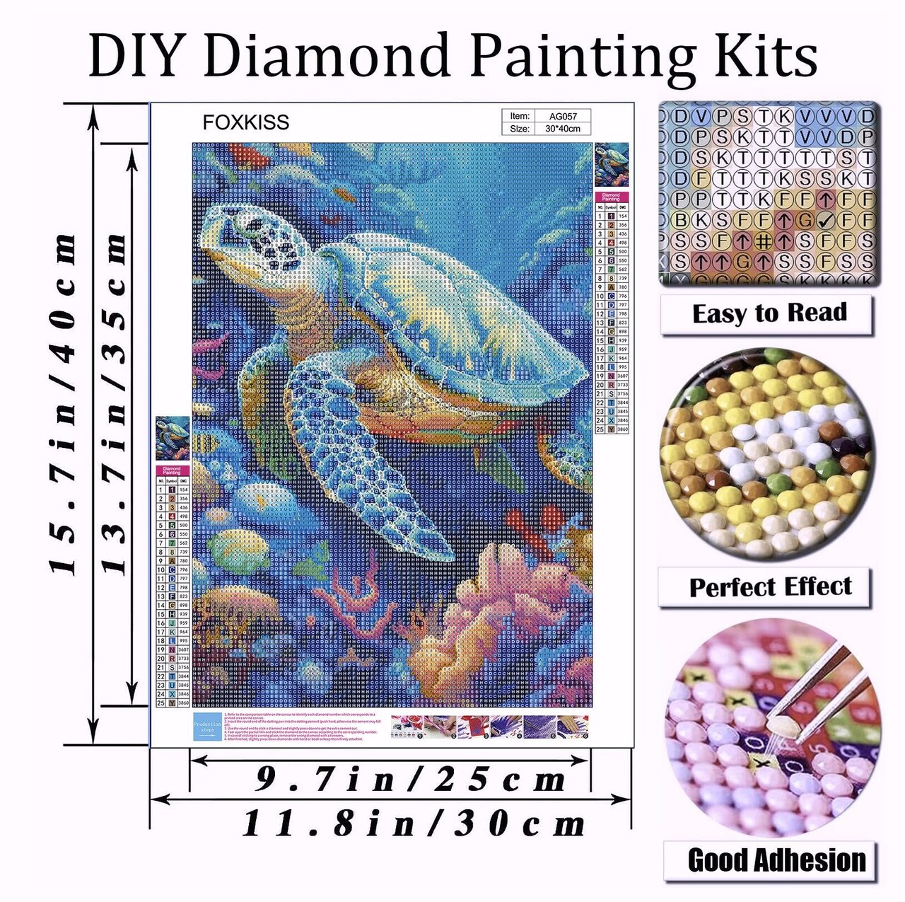 12x16 inch Sea Turtle Diamond Art Painting Kits for Adults, Full Drill Diamond Dots Paintings for Beginners, Round 5D Paint with Diamonds Pictures Gem Art Painting Kits DIY Crafts Kits